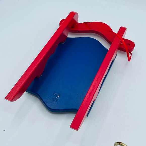 Merry Christmas Wooden Sled Sculpted Resin Santa Claus Hand Panted Sleigh - Picture 6 of 7